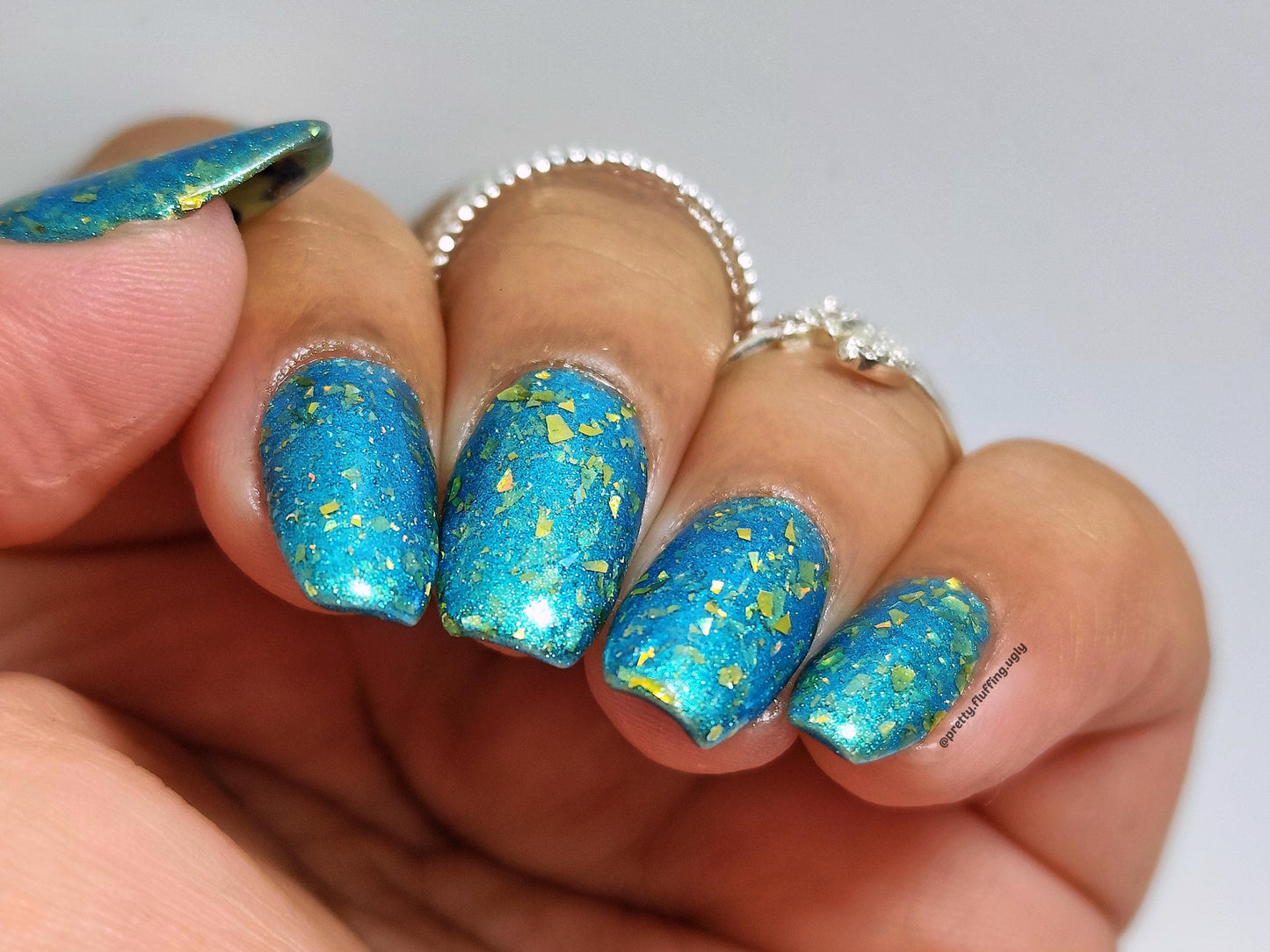 Autumn Breeze - Kitti Nails - Australian made Non-Toxic Nail Polish - Blue Green Aqua Multichrome Holographic Gold Flake Nail Polish