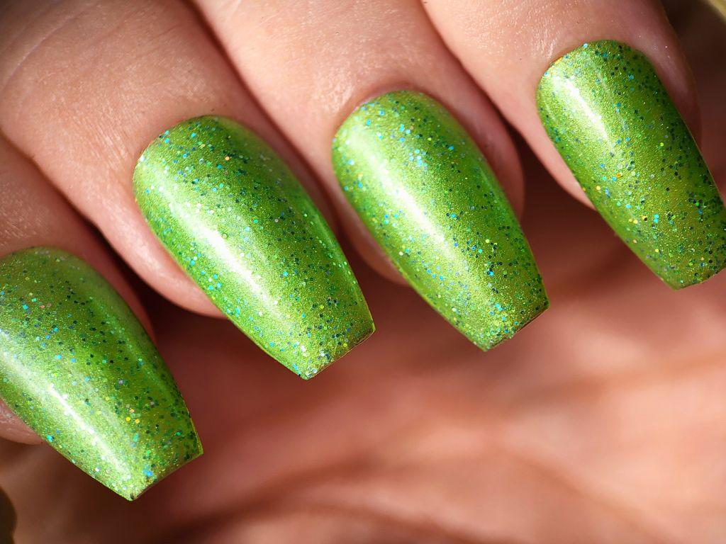 Indie nail polish brand – Feral at Heart shimmer green polish by Kitti Nails