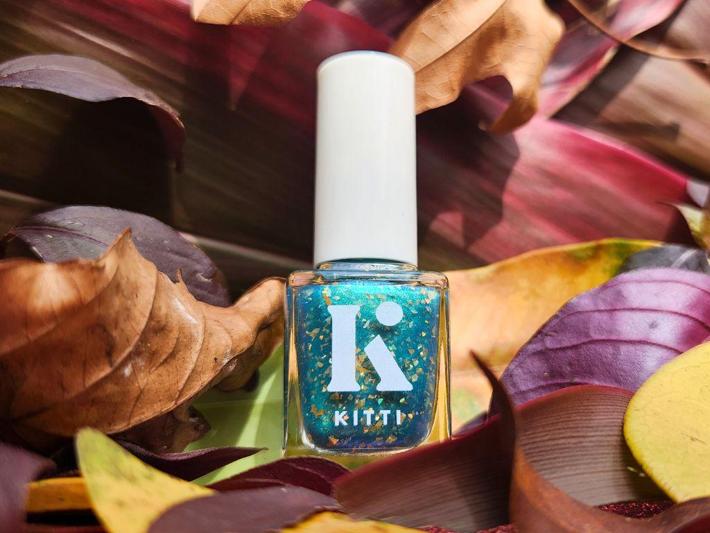 Autumn Breeze - Kitti Nails - Australian made Non-Toxic Nail Polish - Blue Green Aqua Multichrome Holographic Gold Flake Nail Polish
