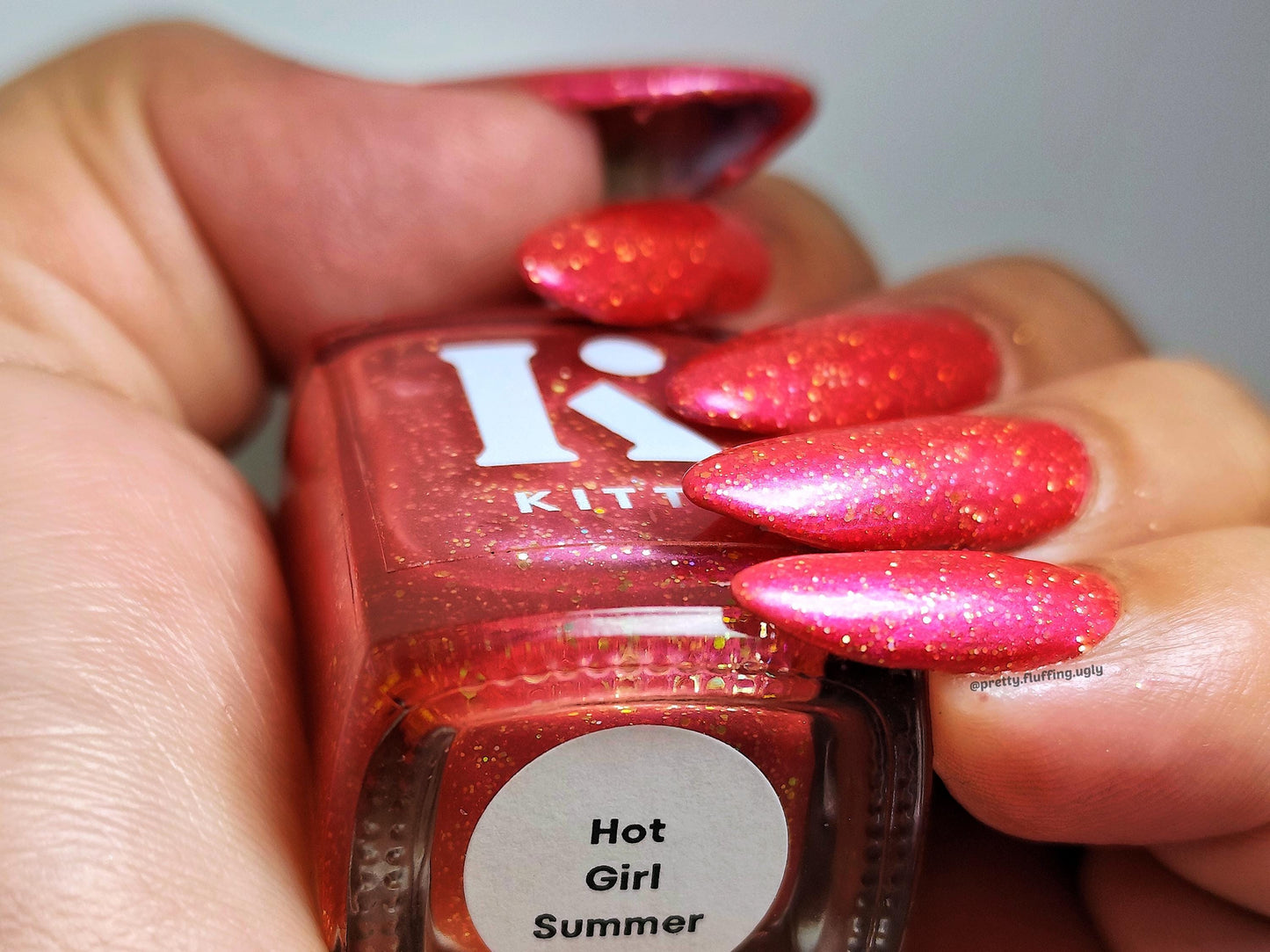 Non-toxic hot pink holographic polish – indie brand Kitti Nails