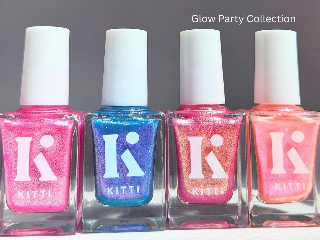 Glow Party indie polish bottle – vegan peachy polish with bold shimmer