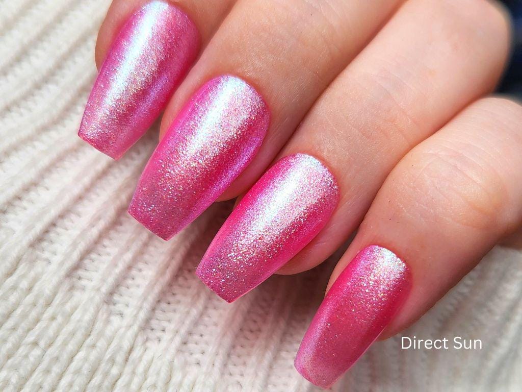 Macro of Glow Show – hot pink base with intense shimmer particles