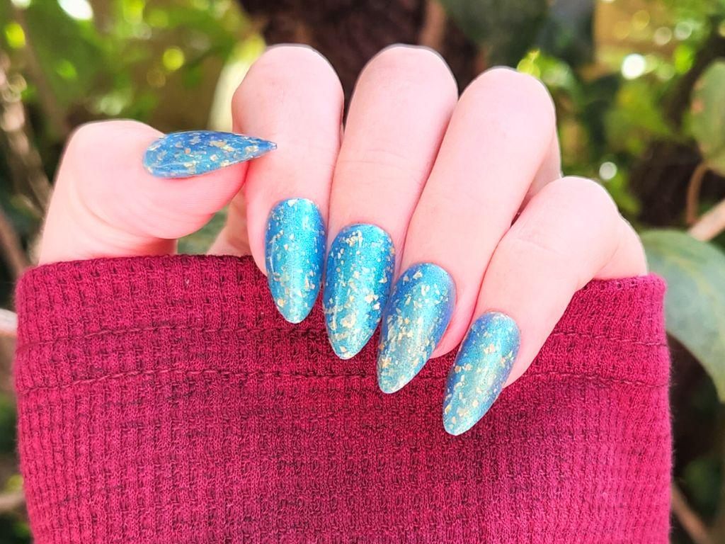 Autumn Breeze - Kitti Nails - Australian made Non-Toxic Nail Polish - Blue Green Aqua Multichrome Holographic Gold Flake Nail Polish