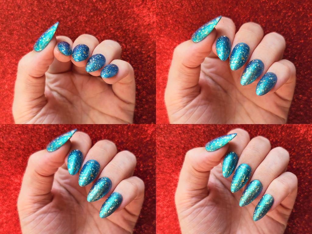 Autumn Breeze - Kitti Nails - Australian made Non-Toxic Nail Polish - Blue Green Aqua Multichrome Holographic Gold Flake Nail Polish