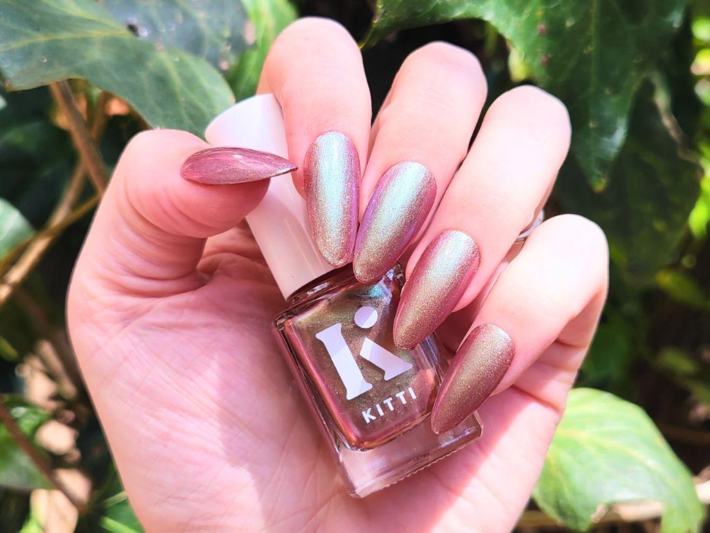 Purple green pink multichrome polish on light skin – Turn of the Fall