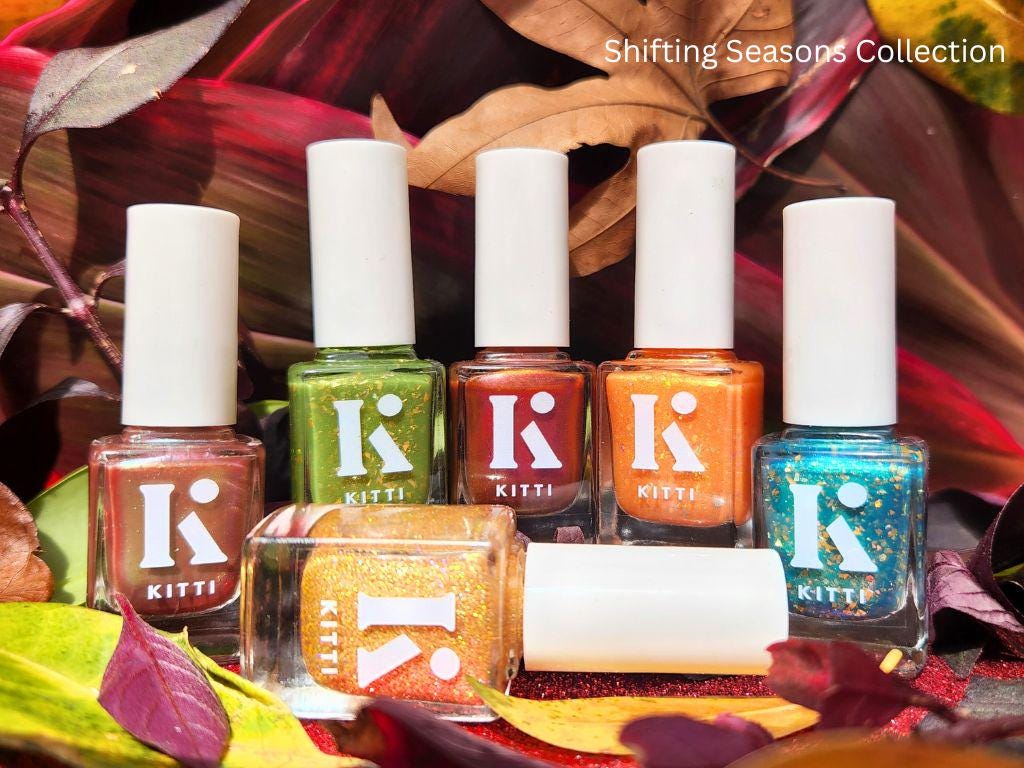 Autumn Breeze - Kitti Nails - Australian made Non-Toxic Nail Polish - Blue Green Aqua Multichrome Holographic Gold Flake Nail Polish
