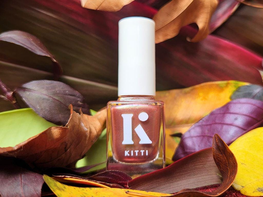 Green pink purple polish in bottle – handmade by Kitti Nails