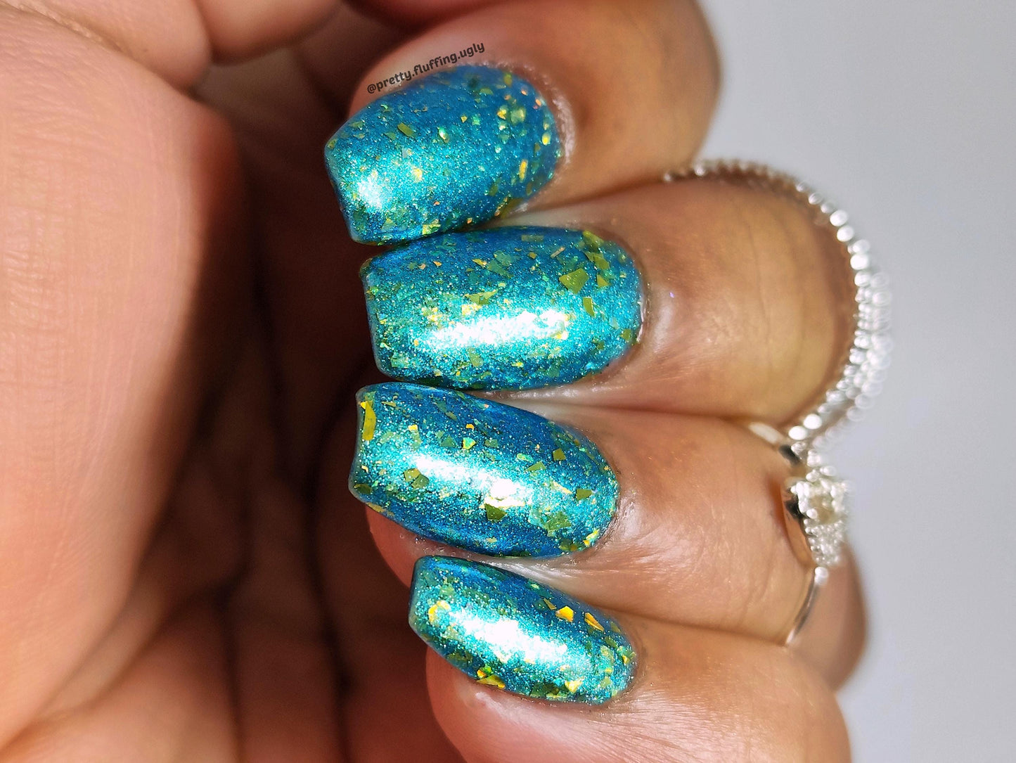Autumn Breeze - Kitti Nails - Australian made Non-Toxic Nail Polish - Blue Green Aqua Multichrome Holographic Gold Flake Nail Polish