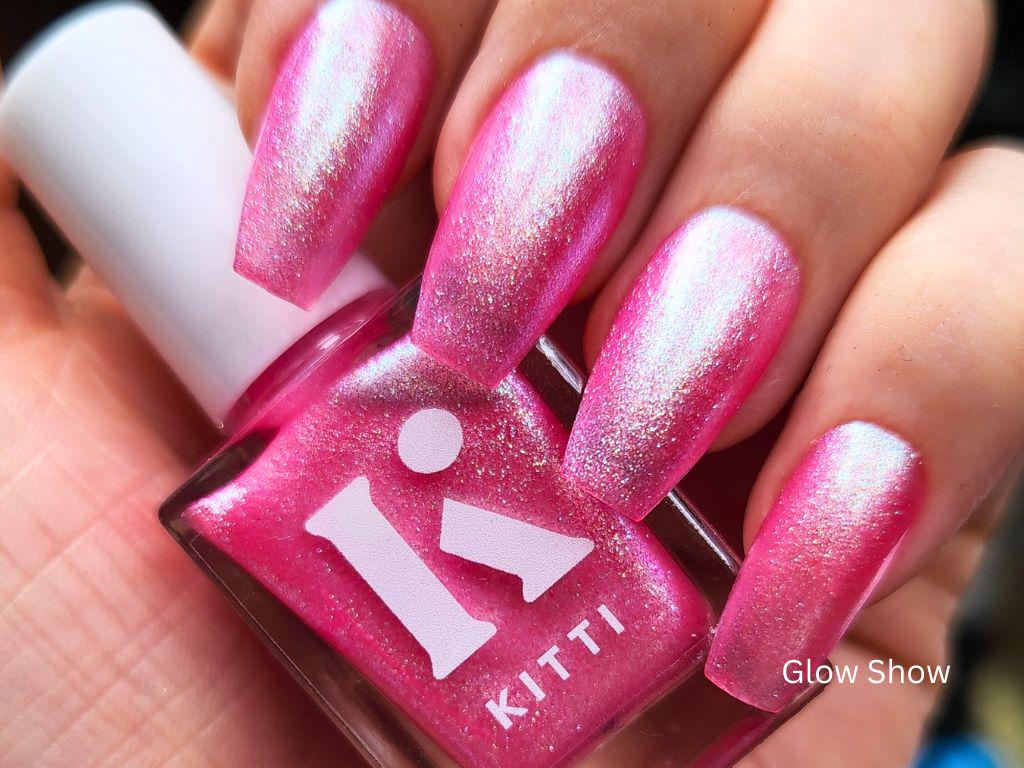 Vegan indie shimmer polish collection – swatches on light skin tone