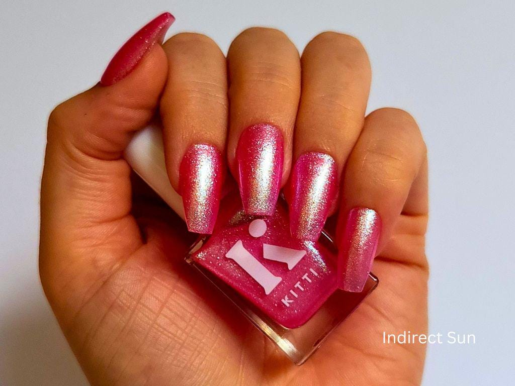 Indie polish bottle with multichrome shimmer – vegan, cruelty-free pink polish