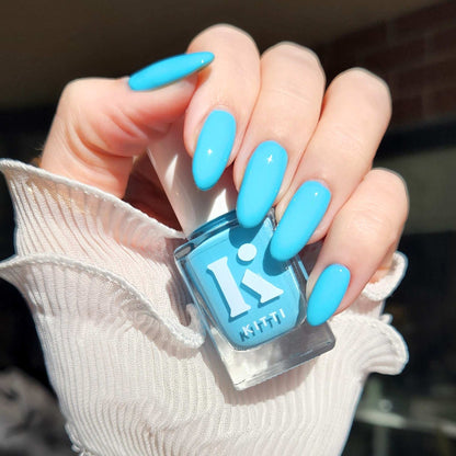 Australian made vegan nail polish in cheerful pastel blue shade Blueberry Mood