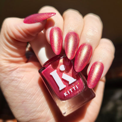 Charm School Dropout indie Australian nail polish – pink to gold shimmer with holographic glitter