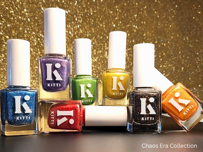 Australian-made Chaos Era Collection Nail Polish in a styled flat lay – cruelty-free and bold