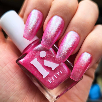 Glow Show nail polish – sheer hot pink indie polish with blue-green shimmer