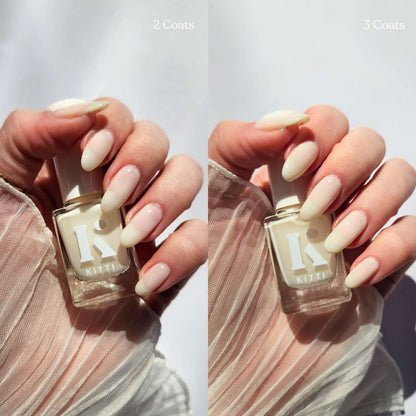 Soft milky white manicure – buildable sheer polish in 1 to 3 coats