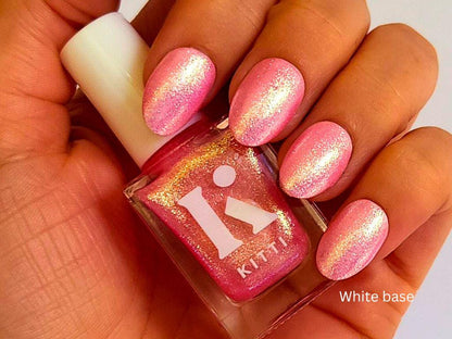 Indie nail polish bottle – vegan, non-toxic pink shimmer shade

