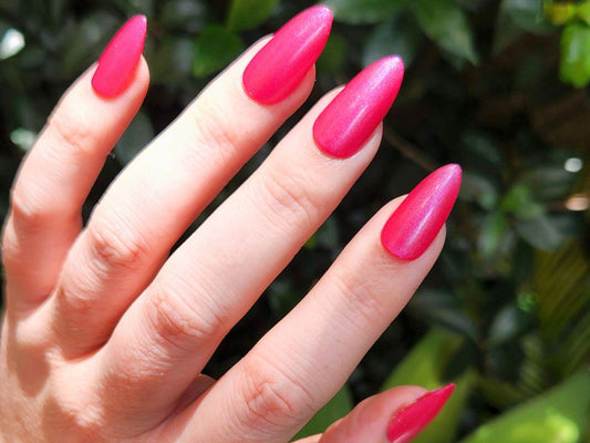 Holy P*nk! full coverage swatch – bright pink with subtle sparkle