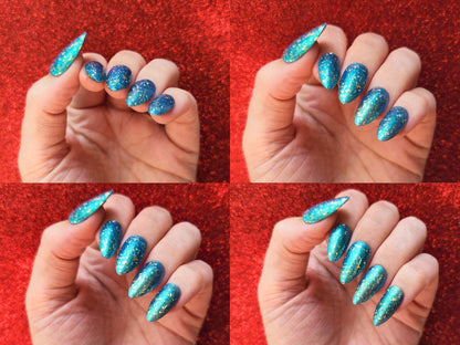 Autumn Breeze - Kitti Nails - Australian made Non-Toxic Nail Polish - Blue Green Aqua Multichrome Holographic Gold Flake Nail Polish