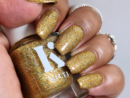 Holographic glitter polish swatch on medium skin – Kitti Nails